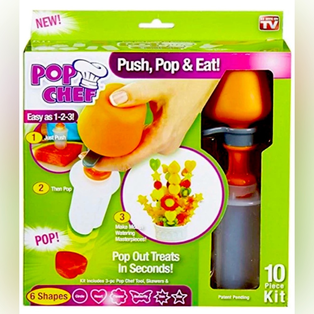 NWT NIB As Seen on TV Pop Chef- 10 Piece Kit Push, Pop and Eat! Pop out treats